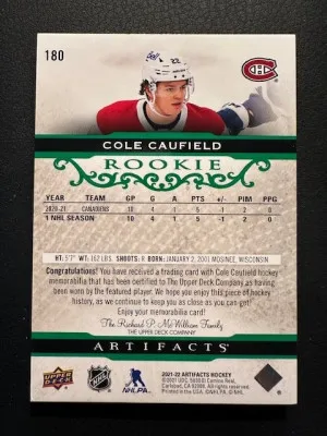 2021-22 Artifacts - Cole Caufield - Dual Jersey patch /99 back